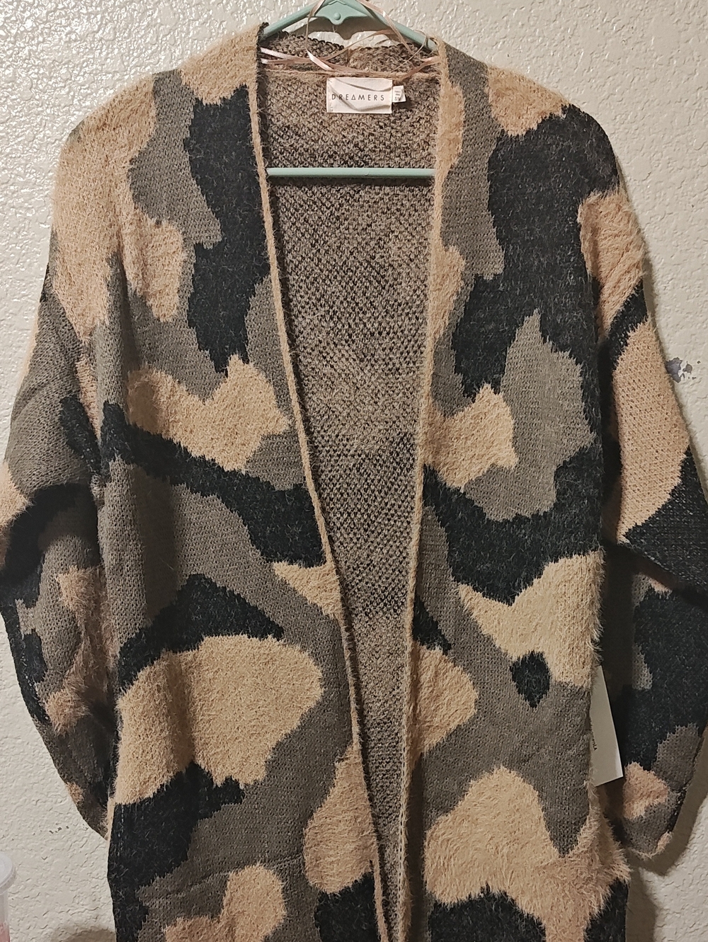Dreamers Tan, Beige & Gray Open-Front Fuzzy Cardigan